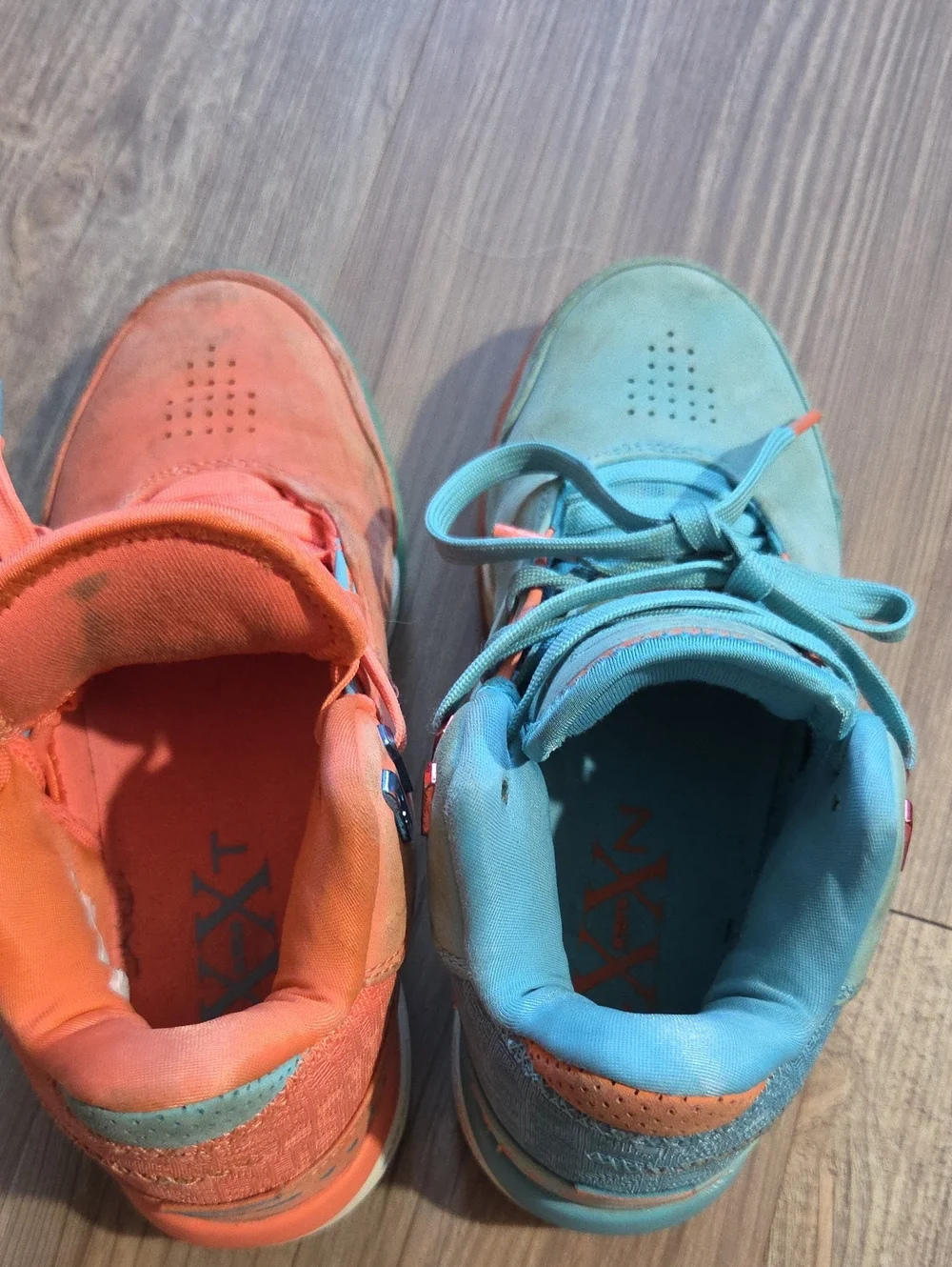 Kids Nike Labron Two-Tone Teal and Coral Sneakers